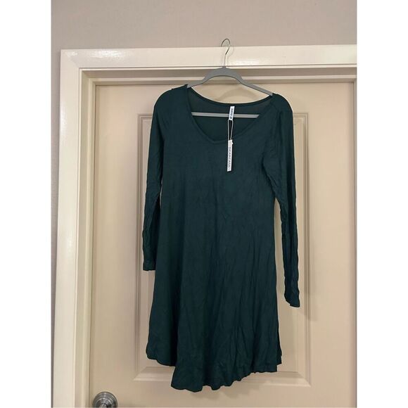 NEW Green T Shirt Long Sleeve V-Neck Casual Loose Flowy Swing Dress M - Picture 3 of 7